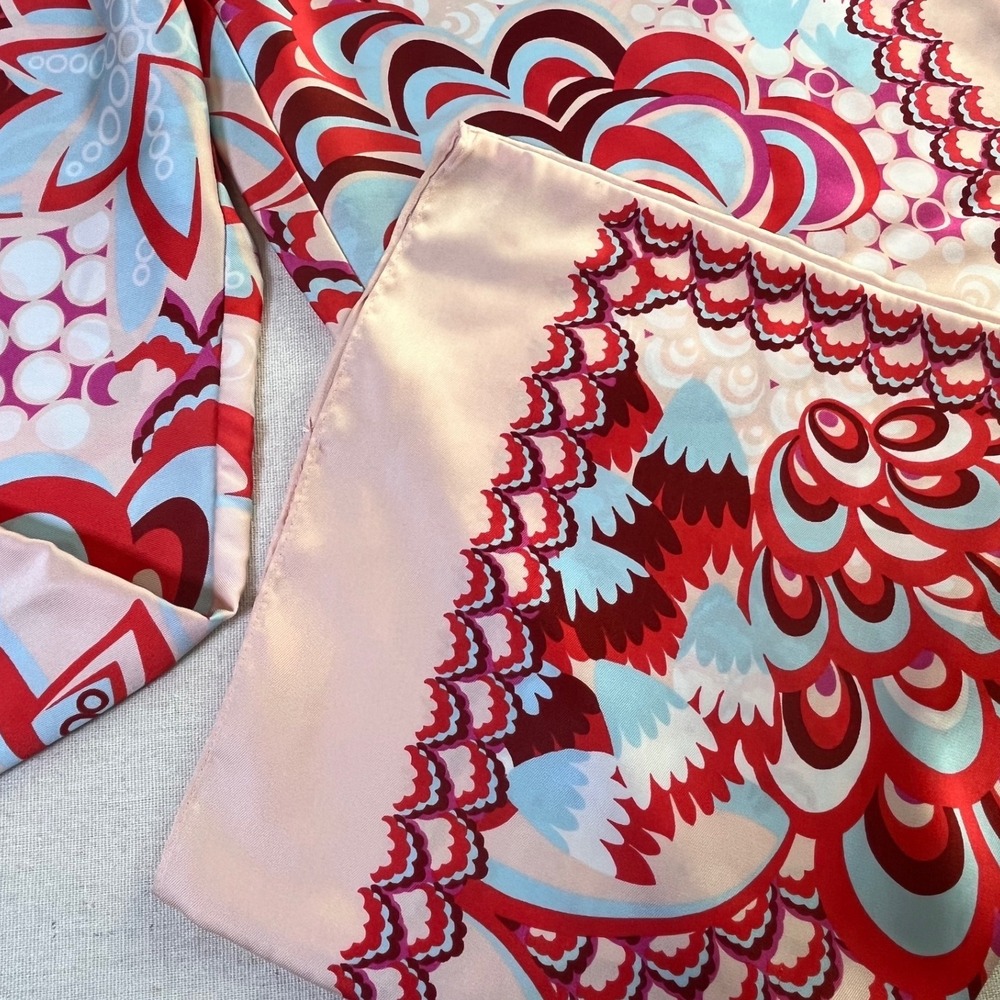 Zara Boho Wide Leg Scarf Print Pants Beige Pink Red Womens sz L Resortwear Flowy - Picture 3 of 8
